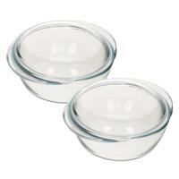 Pyrex ronde glazen ovenschaal met deksel - 2x - 2,1 liter - 22 x 13 x 5 cm - Ovenschotel schalen