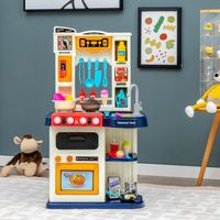 Kinderkeuken met Verlichting Muziek en Geluid Speelkeuken Incl. Accessoires Speelgoedkeuken voor Peuters Vanaf 3 Jaar (Blauw)