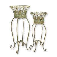 A PAIR OF IRON PLANTERS ON STAND A PAIR OF IRON PLANTERS ON STAND