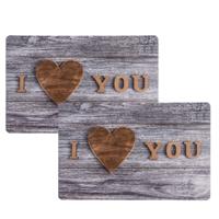 Placemats I love you - 6x - 29 x 44 cm - grijs - onderleggers - Tafeldecoratie met liefde sfeer
