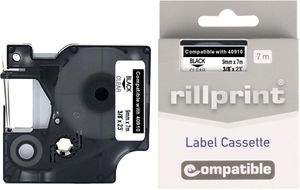 Rillprint compatible D1 tape voor Dymo 40910, 9 mm, zwart op transparant