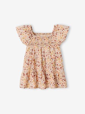 Bloemenjurk met smokwerk voor meisjesbaby ecru