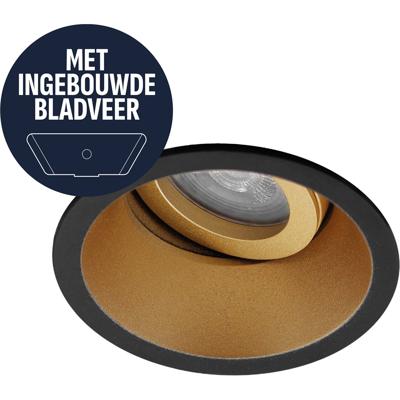 Spot Armatuur GU10 - Pragmi Summit - GU10 Inbouwspot met Bladveren - Rond - Kantelbaar - Zwart/Goud - Aluminium - Ø95mm