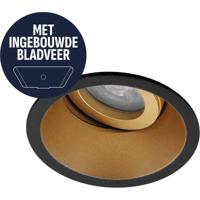 Spot Armatuur GU10 - Pragmi Summit - GU10 Inbouwspot met Bladveren - Rond - Kantelbaar - Zwart/Goud - Aluminium - Ø95mm