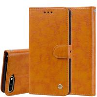 Business stijl olie Wax textuur horizontale Flip lederen case voor Huawei Y6 (2018) met houder & kaartsleuven & portemonnee (bruin)