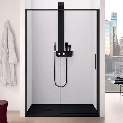 Schuifdeur Lacus Torcello Tweedelig Helder Glas 100x200 cm Aluminium Profiel Zwart Lacus