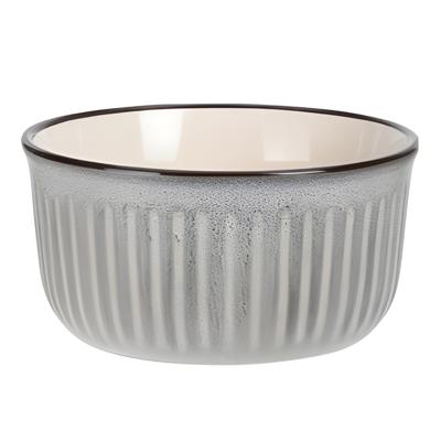 Soepkom Striped - lichtgrijs - 14 x 7 cm - keramiek - kommetjes - 500 ml