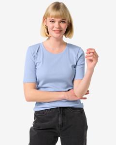 HEMA Dames T-shirt Clara Rib Blauw (blauw)