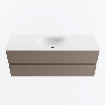 MONDIAZ VICA 130cm badmeubel onderkast Smoke 2 lades. Wastafel MOON midden 1 kraangat, kleur Talc.