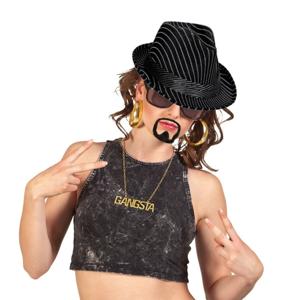 Gangster verkleed set - 3 delig - heren - zwarte hoed - ketting Gangsta - nep snor/baard