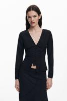 Kanten blouse met V-hals - BLACK - M