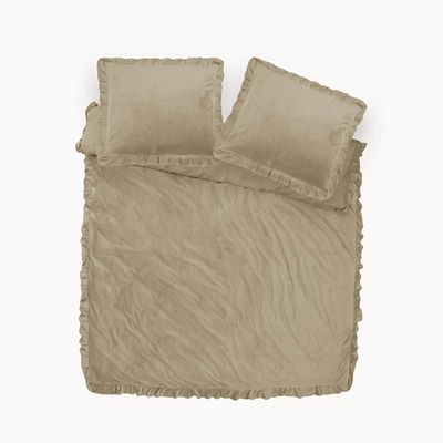 Dekbedovertrek Velvet Ruffles - Eenpersoons (140x200 cm) - Taupe Polyester-katoen - Dessin: Effen - Dreamhouse - Dekbed-Discounter.nl