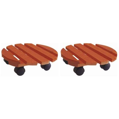 2x Planten trolleys/multirollers rond 30 cm bruin
