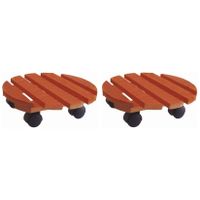 2x Planten trolleys/multirollers rond 30 cm bruin