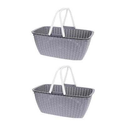 Wasmand met hengel - 2x stuks - grijs - kunststof - 35 liter - 60 x 40 x 30 cm