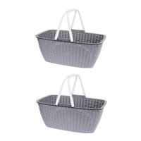 Wasmand met hengel - 2x stuks - grijs - kunststof - 35 liter - 60 x 40 x 30 cm