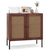 Keukenkast met 2 Planken Buffetkast met 2 Rieten Deuren Verstelbare Plank Metalen Poten Bohemien Opbergmeubel 80 x 40 x 80 cm Keukenkast met 2 Planken Buffetkast met 2 Rieten Deuren Verstelbare Plank Metalen Poten Bohemien Opbergmeubel 80 x 40 x 80 cm