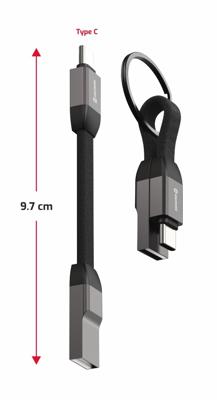 Swissten Magnetische Sleutelhanger USB-C naar USB-A Kabel - 9.7 CM - Zwart