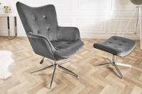 Design fauteuil MR. LOUNGER grijs chroom fluweel in hoogte verstelbaar draaibaar retro - 39511