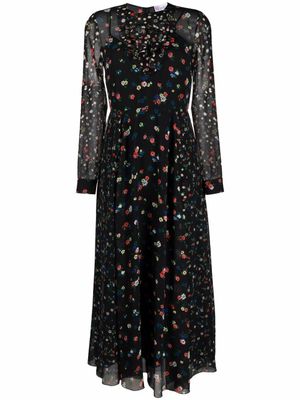 RED Valentino robe longue à fleurs - Noir