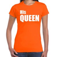 His queen t-shirt oranje met witte letters voor dames - thumbnail