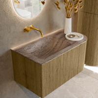 Badmeubel Mondiaz Kurve-Dlux | 85 cm | Meubelkleur Dusk | Wastafelkleur Oza | Solid surface | Wasbak linker zijde spoelbak | Zonder kraangat(en)