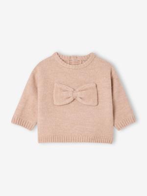 Gebreide trui baby sweater met strik in volume roze (poederkleur)