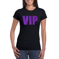 Zwart VIP t-shirt met paarse glitter letters dames 2XL  -