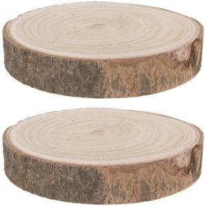 2x Decoratie Paulowna houten boomschijven 23-28 cm