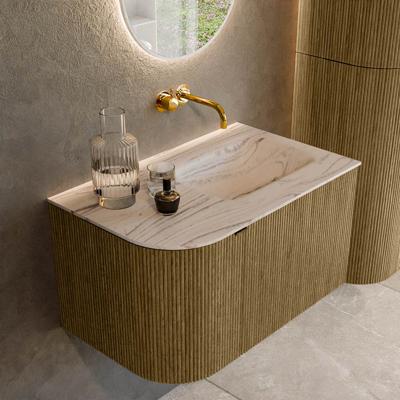 Badmeubel Mondiaz Kurve-Dlux | 75 cm | Meubelkleur Dusk | Wastafelkleur Nata | Solid surface | Wasbak rechter zijde spoelbak | Zonder kraangat(en)