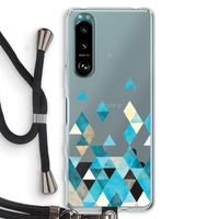 Gekleurde driehoekjes blauw: Sony Xperia 5 III Transparant Hoesje met koord