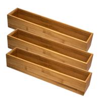 Bestekbak/keuken organizer 1 vaks Tidy Smart - Set van 3x stuks - bamboe - 38 x 8 x 7 cm