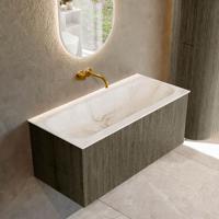 Badmeubel Mondiaz Kurve-Dlux | 100 cm cm | Meubelkleur Shadow | Wastafelkleur Frappe | Solid surface | Wasbak midden spoelbak | Zonder kraangat(en)