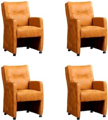 Set van 4 Cognac leren landelijke eetkamerfauteuils Sharp - Kenia Leer Cognac (cognac leer)