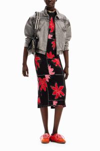 Geribde midi-jurk bloemen - RED - XL