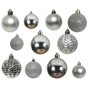 100x stuks kunststof kerstballen zilver mix 4, 5, 6, 7 en 8 cm