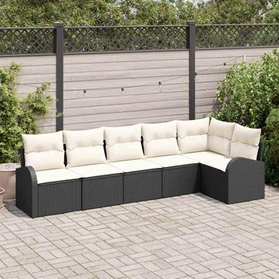 Tuinbankenset met kussen 6 pcs Zwart en Wit poly rattan