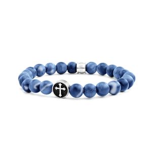 Frank 1967 7FB-0356 Rekarmband Kruis natuursteen 8 mm blauw