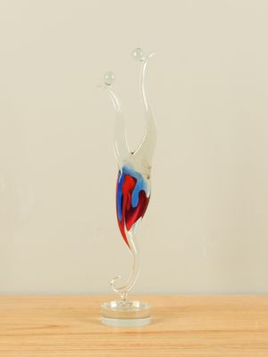 Glasdecoratie koppel rood/blauw 32 cm.