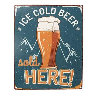 Clayre & Eef Tekstbord 20x25 cm Blauw Geel Ijzer Ice cold beer