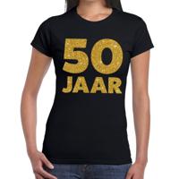 50 jaar verjaardag t-shirt - zwart - voor dames - gouden glitter print - jubileum