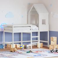 Halfhoogslaper met ladder en bedhuis grenenhout wit 80x200 cm