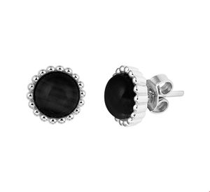 Oorknoppen Rond zilver-onyx zilverkleurig-zwart 9,5 mm