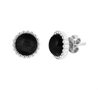 Oorknoppen Rond zilver-onyx zilverkleurig-zwart 9,5 mm