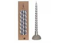 Twisted candles set 3 st, silver metallic - Hortus