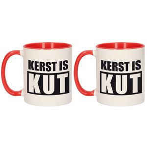 Set van 2x stuks kerst is kut koffiemokken / theebekers rood Kerstmis kerstcadeau 300 ml