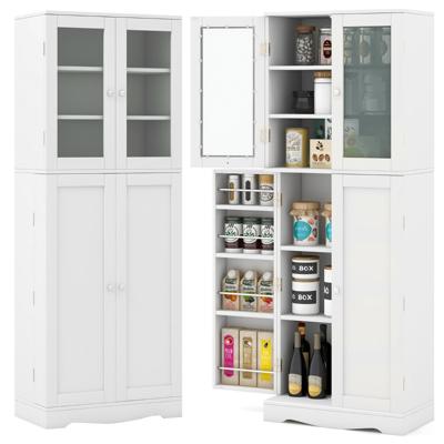 161,5 cm Hoge Keukenkast Hoge Kast met Glazen Deuren en Planken Vrijstaande Kast voor Eetkamer Woonkamer Wit