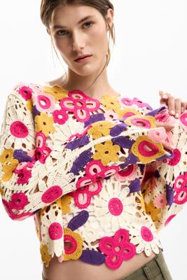 Multicolor gehaakte trui - WHITE - S Multicolor gehaakte trui - WHITE - S