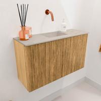 Toiletmeubel Mondiaz Joya Dlux | 70 cm | Meubelkleur Oak | Faye wastafel Opalo Wasbak Midden | Zonder kraangat(en)