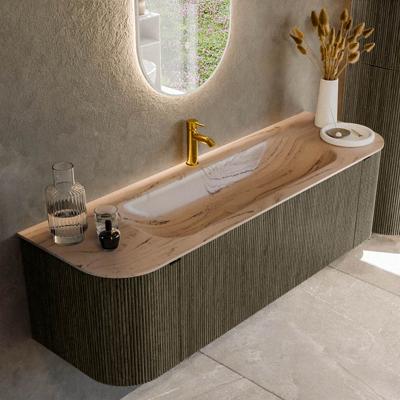 Badmeubel Mondiaz Kurve-Dlux | 150 cm | Meubelkleur Shadow | Wastafelkleur Arena | Solid surface | Wasbak midden spoelbak | 1 kraangat